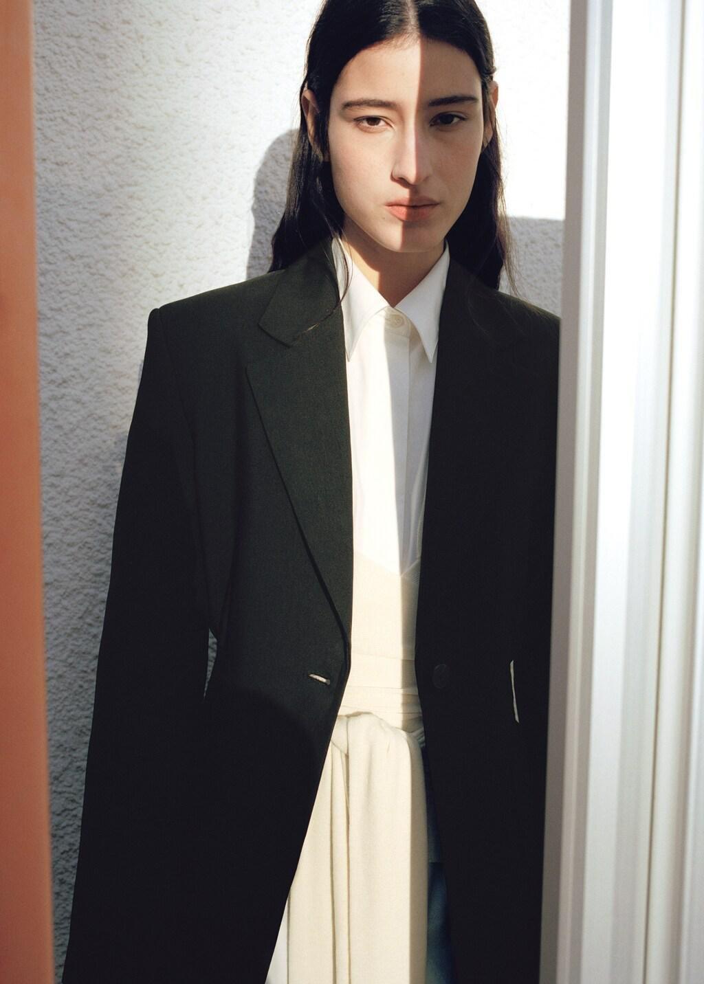 Black Fitted Lyocell Jacket, Black, large image number 4