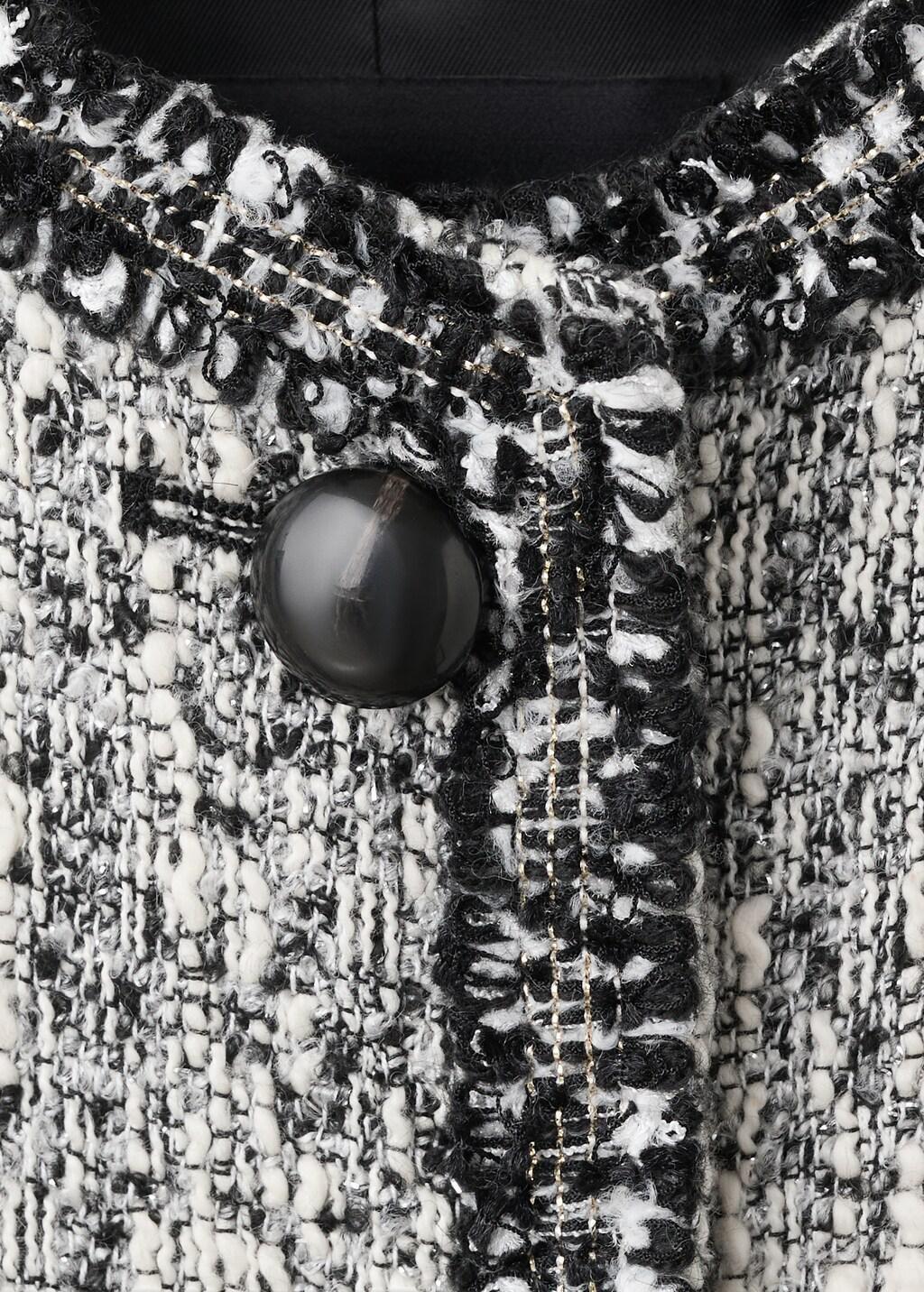 Black Tweed Jacket With Frayed Ends, Black, medium