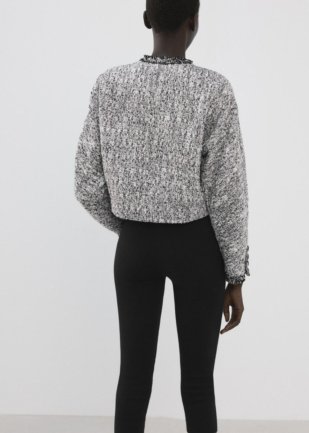 Black Tweed Jacket With Frayed Ends, Black, medium