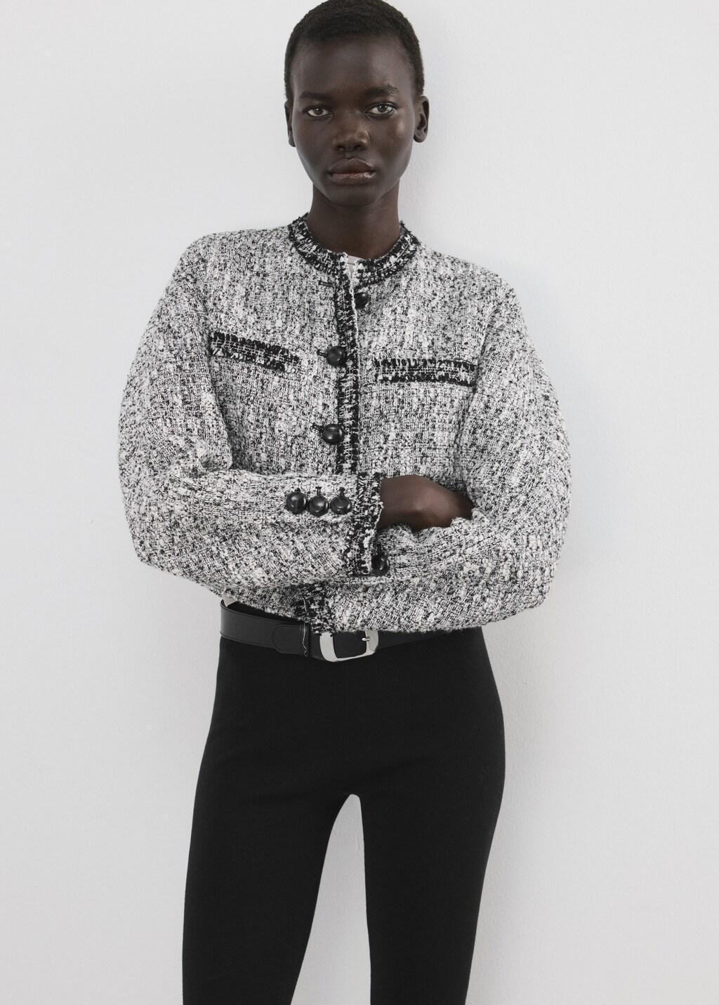 Black Tweed Jacket With Frayed Ends, Black, large image number 3