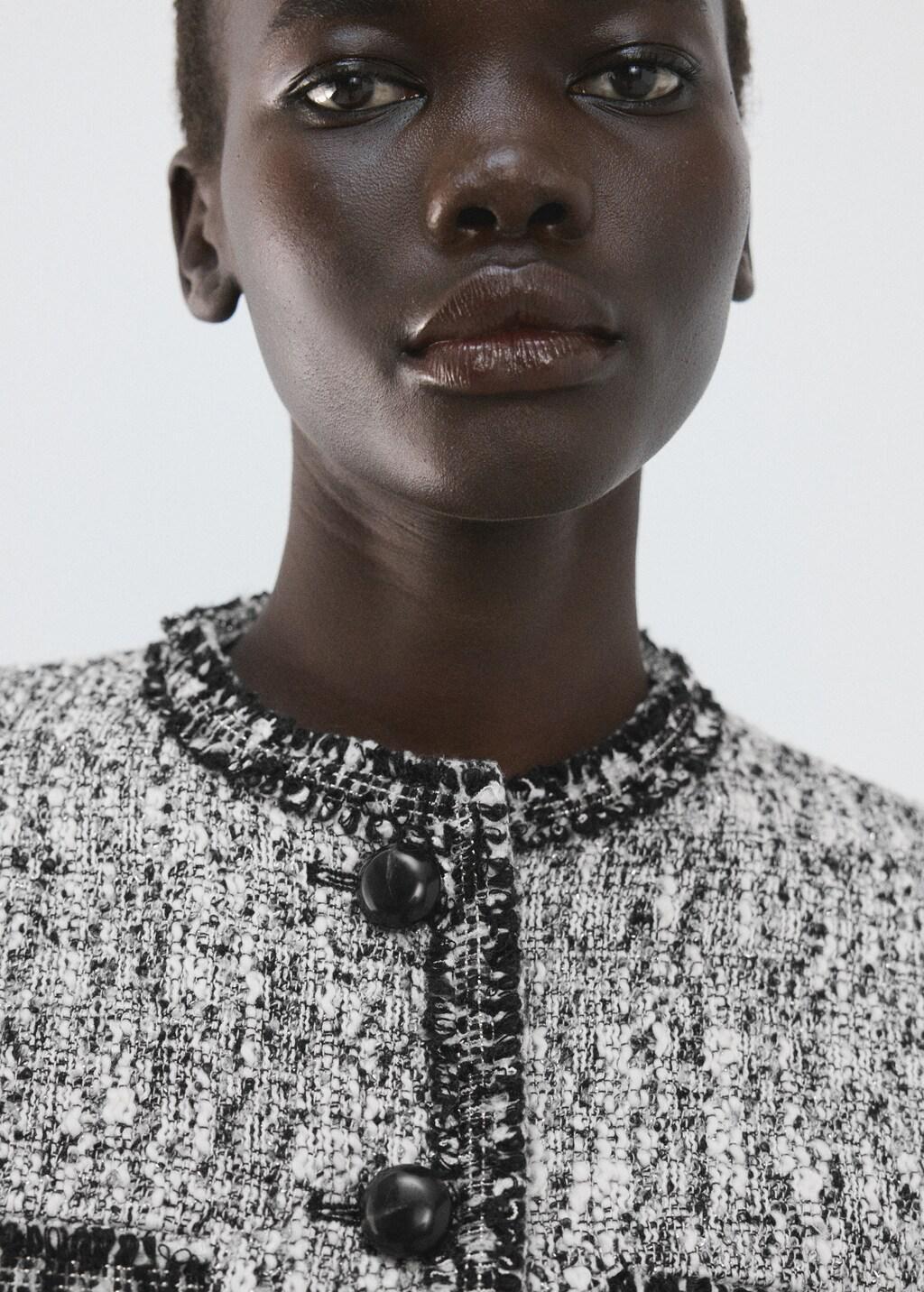 Black Tweed Jacket With Frayed Ends, Black, large image number 4