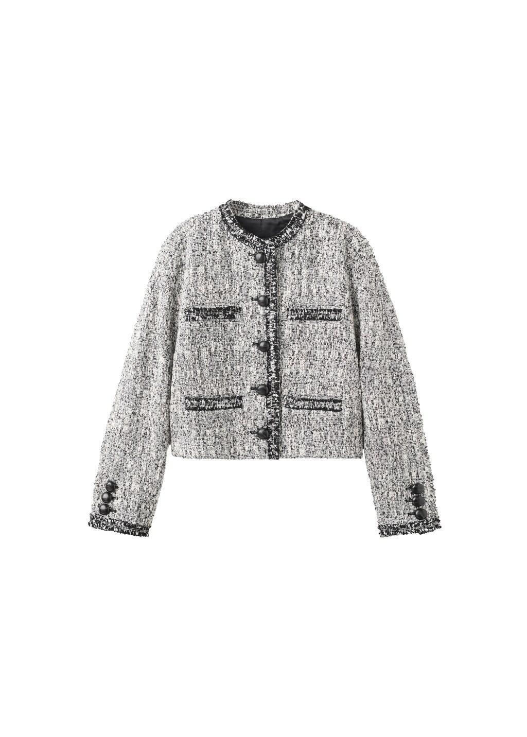 Black Tweed Jacket With Frayed Ends, Black, large image number 6