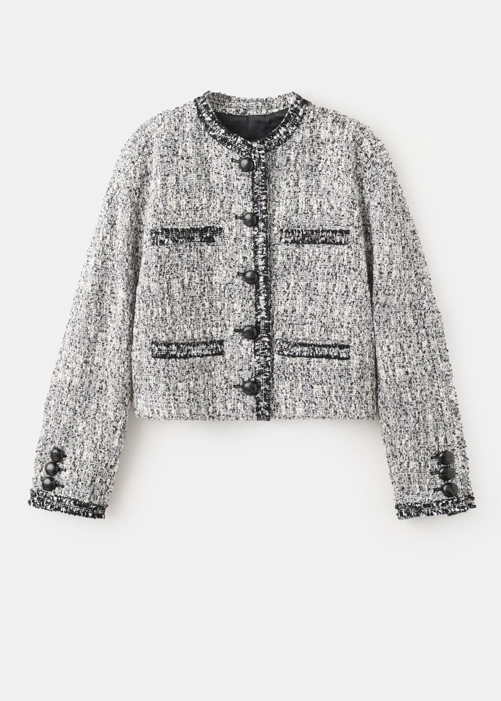 Black Tweed Jacket With Frayed Ends, Black, large image number 7