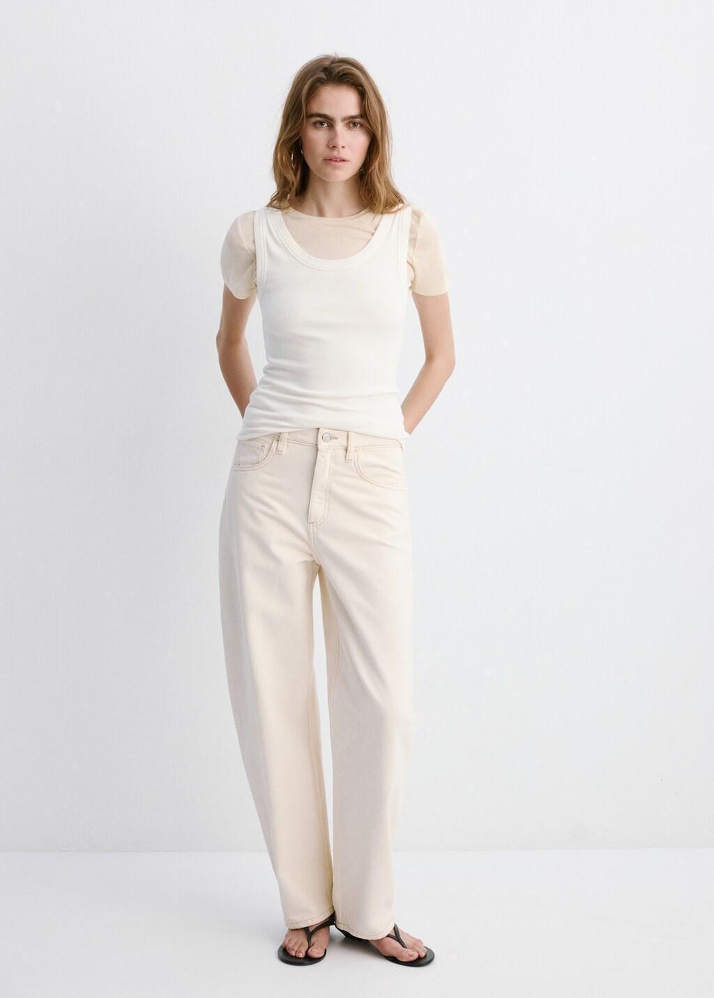 White High-Waisted Barrel Jeans, Natural White, large image number 0