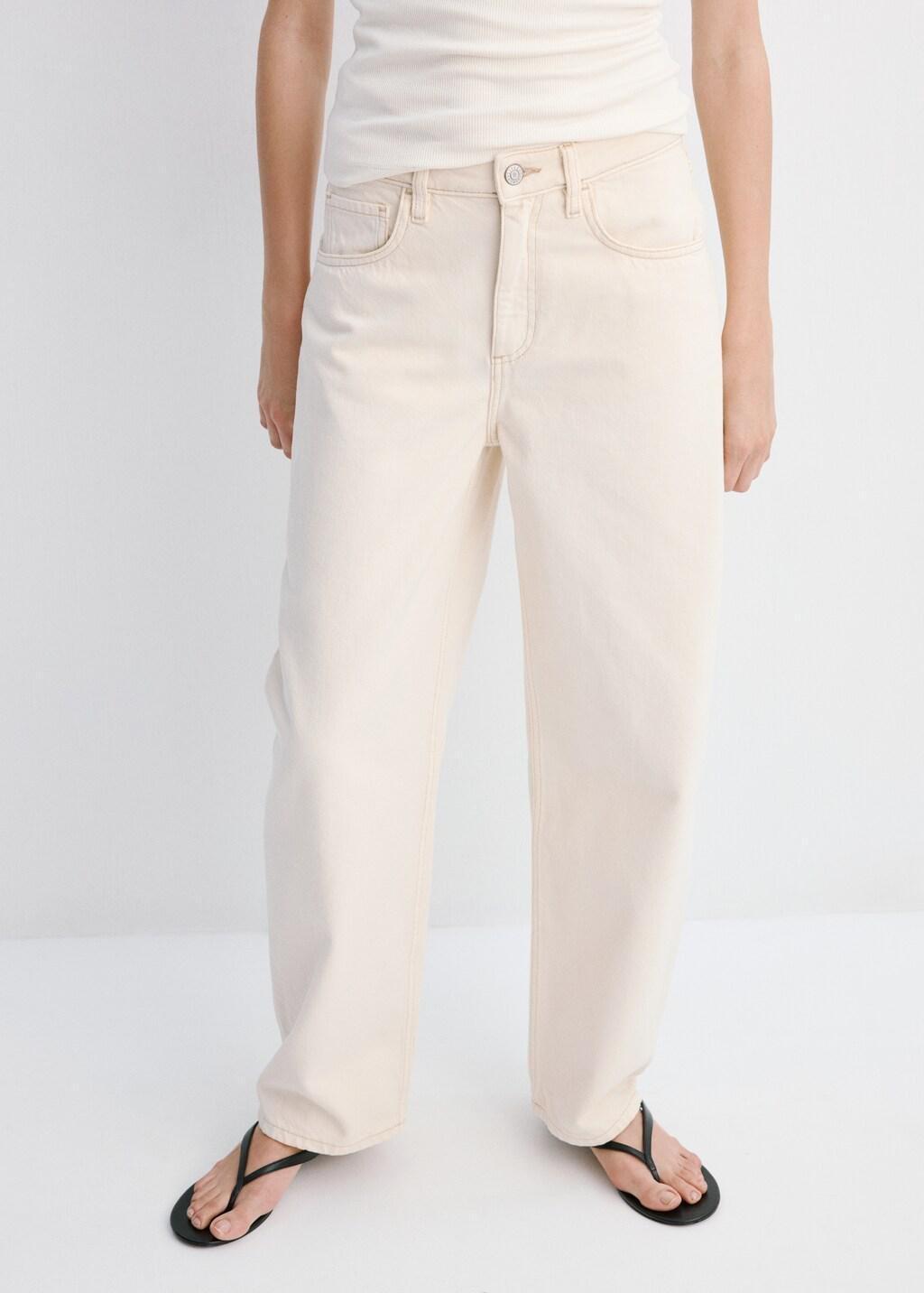 White High-Waisted Barrel Jeans, Natural White, large image number 4