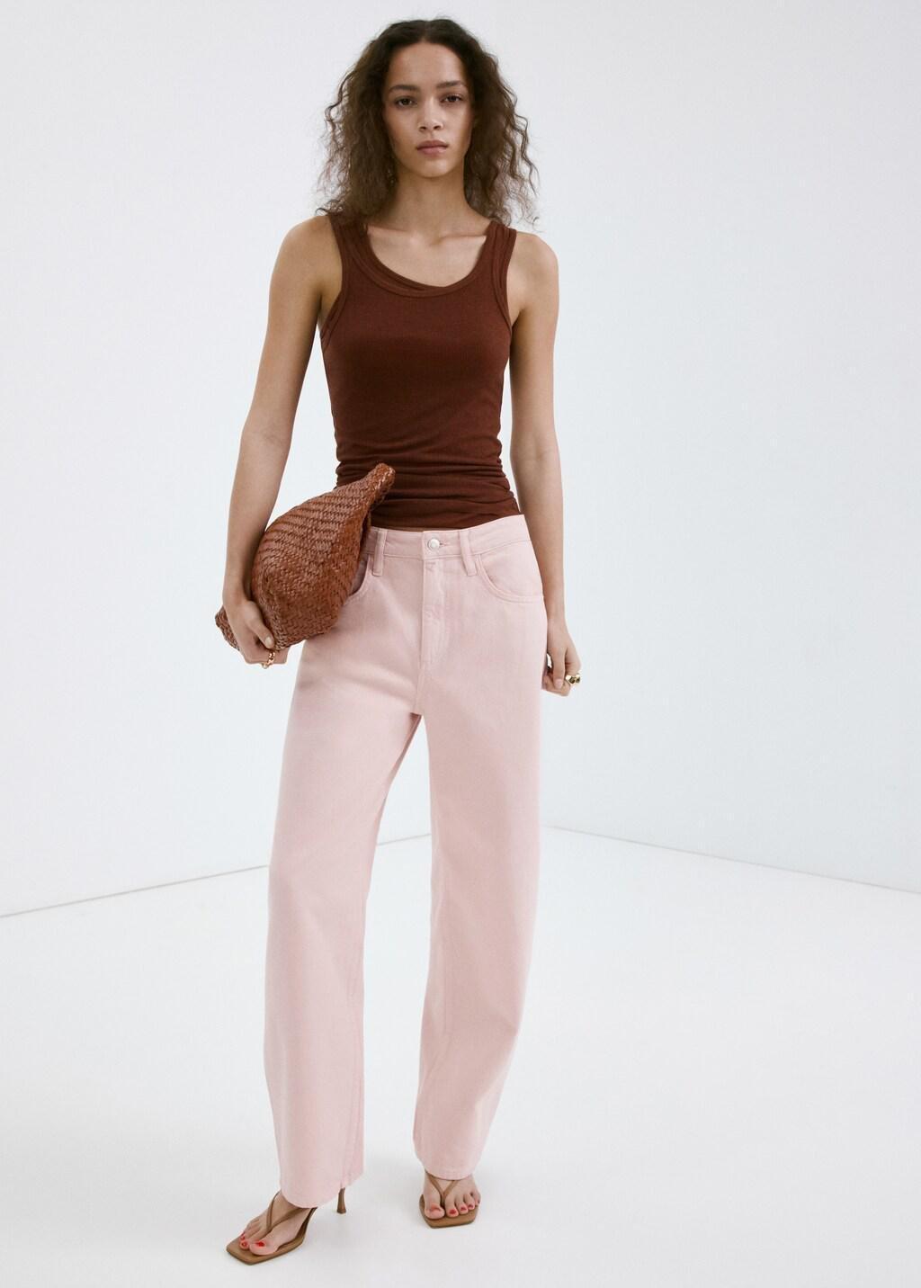 Pink High-Waisted Barrel Jeans, Pink, medium