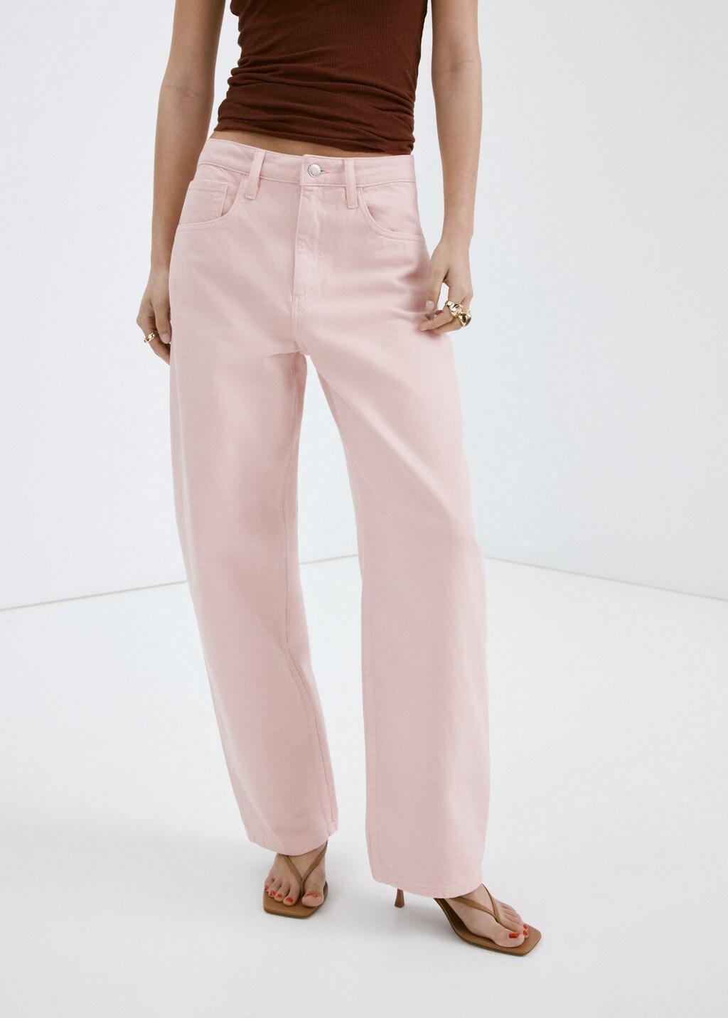 Pink High-Waisted Barrel Jeans, Pink, large image number 3