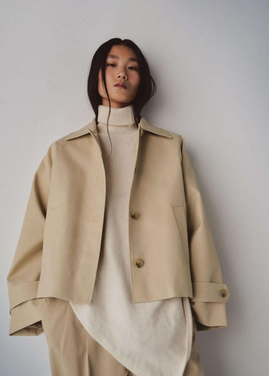 Beige Oversized Short Trench, Light Beige, large image number 3