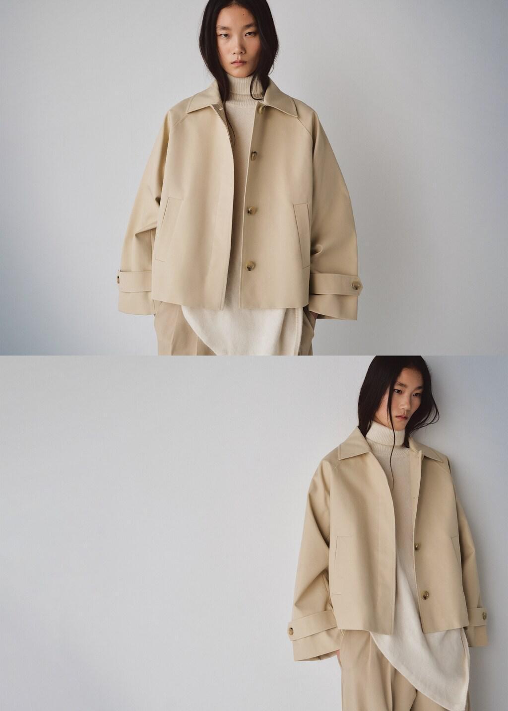 Beige Oversized Short Trench, Light Beige, large image number 4