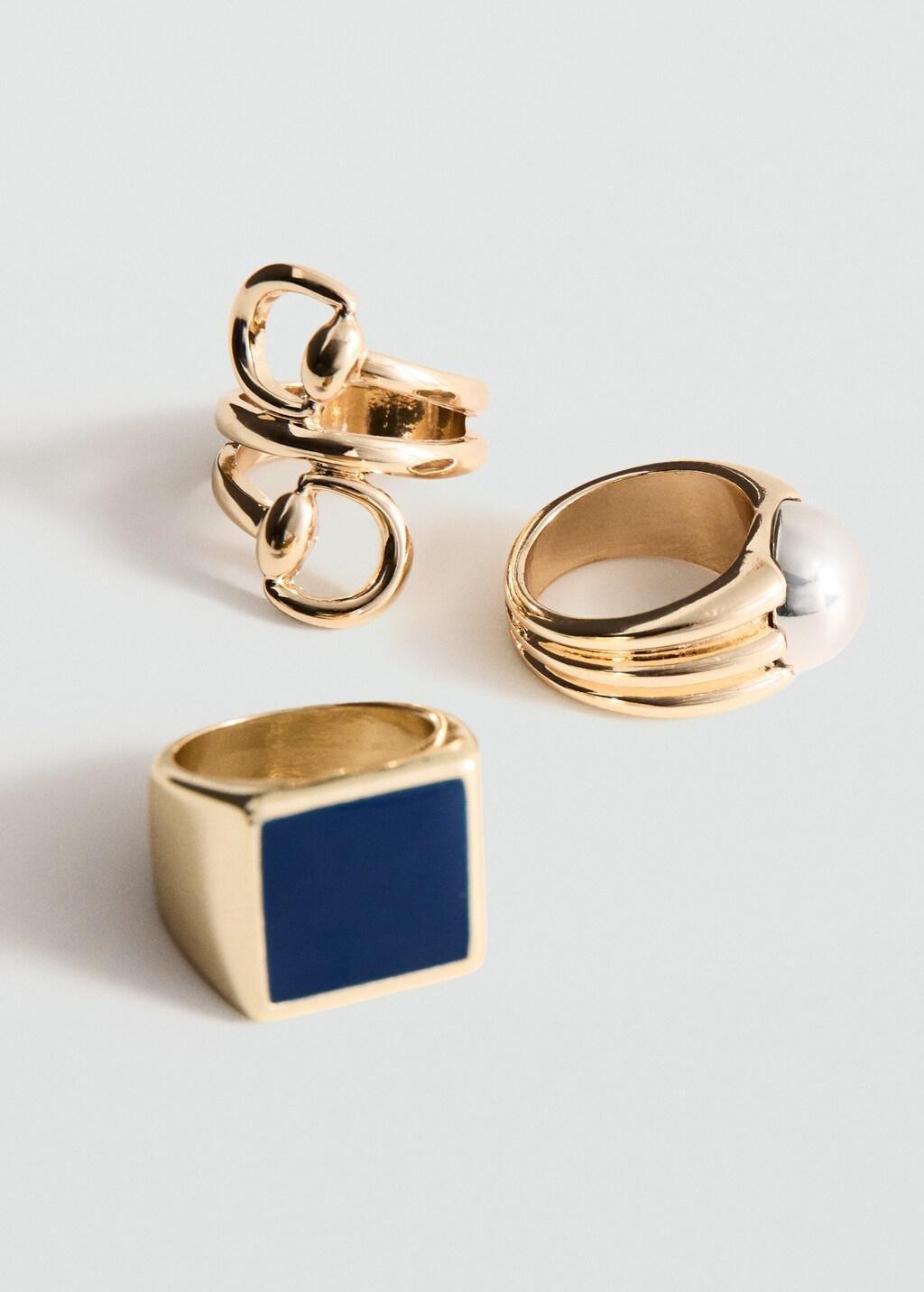 Gold Combined Ring 3 Set, Gold, medium