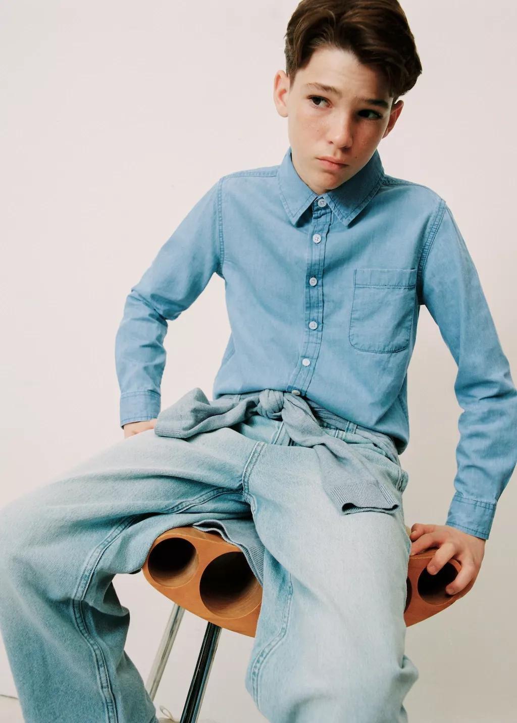 Blue Cotton Denim Shirt, Kids Boy, Open Blue, large image number 3