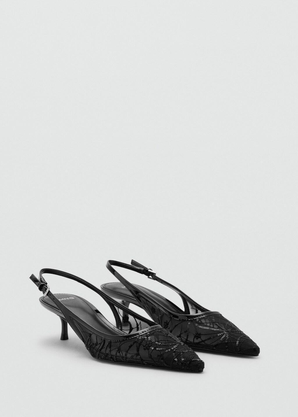 Black Kitten-Heel Shoes Embroidered With Sequins, Black, medium