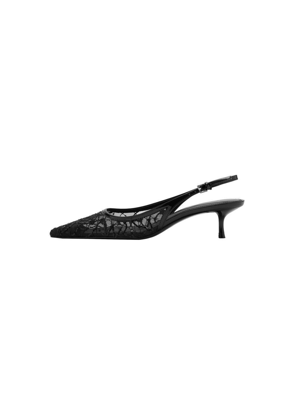 Black Kitten-Heel Shoes Embroidered With Sequins, Black, large image number 2