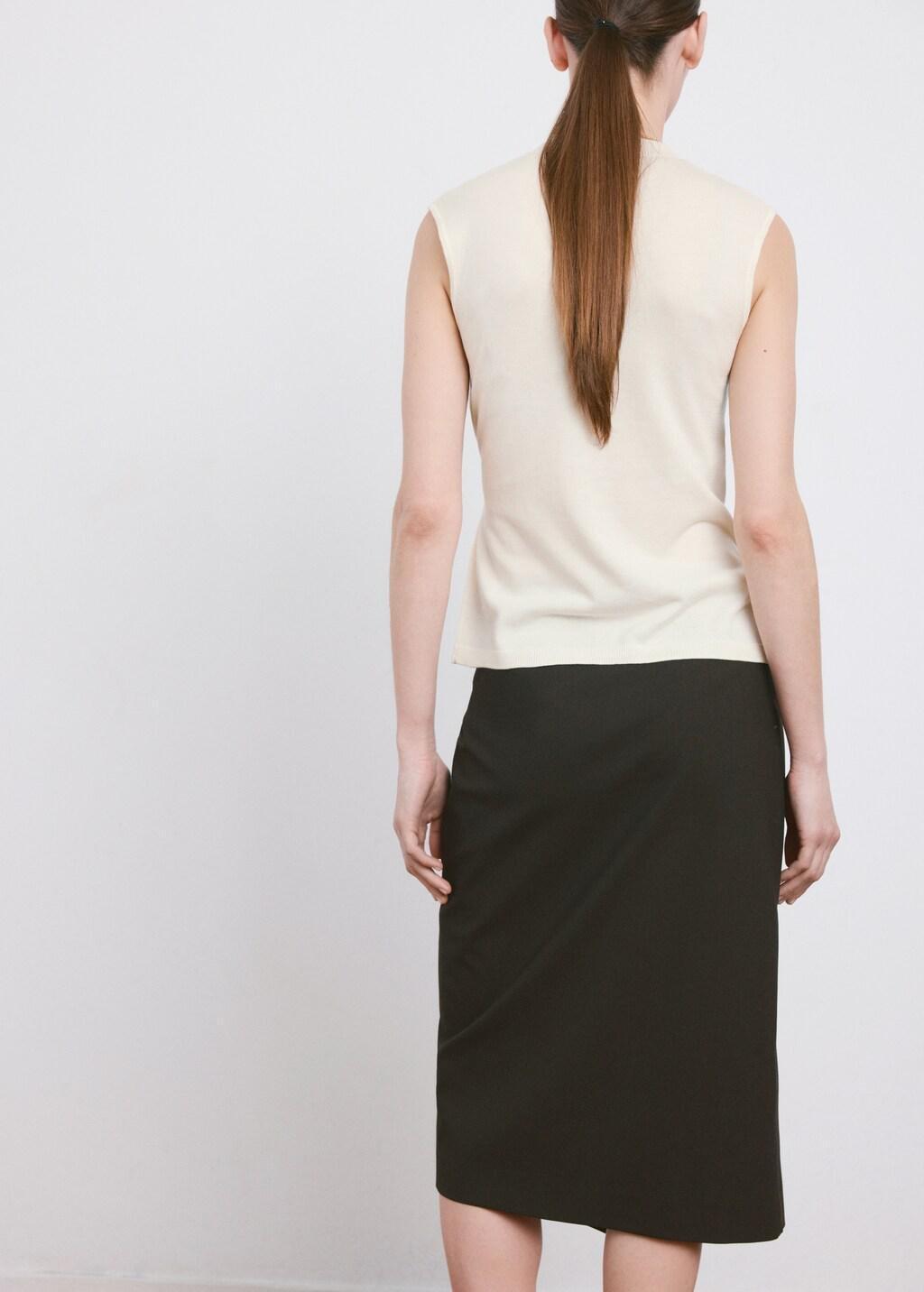 Beige Side Gathered Knitted Top, Light Beige, large image number 2