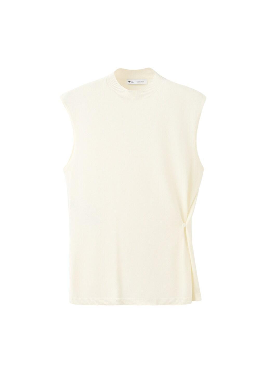 Beige Side Gathered Knitted Top, Light Beige, large image number 7