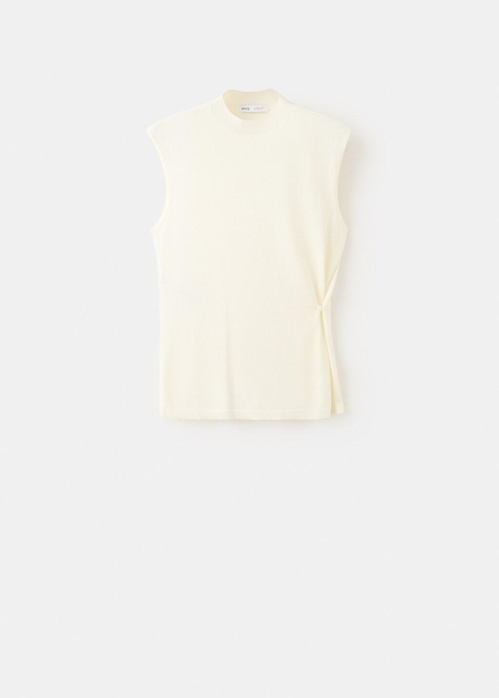 Beige Side Gathered Knitted Top, Light Beige, large image number 8