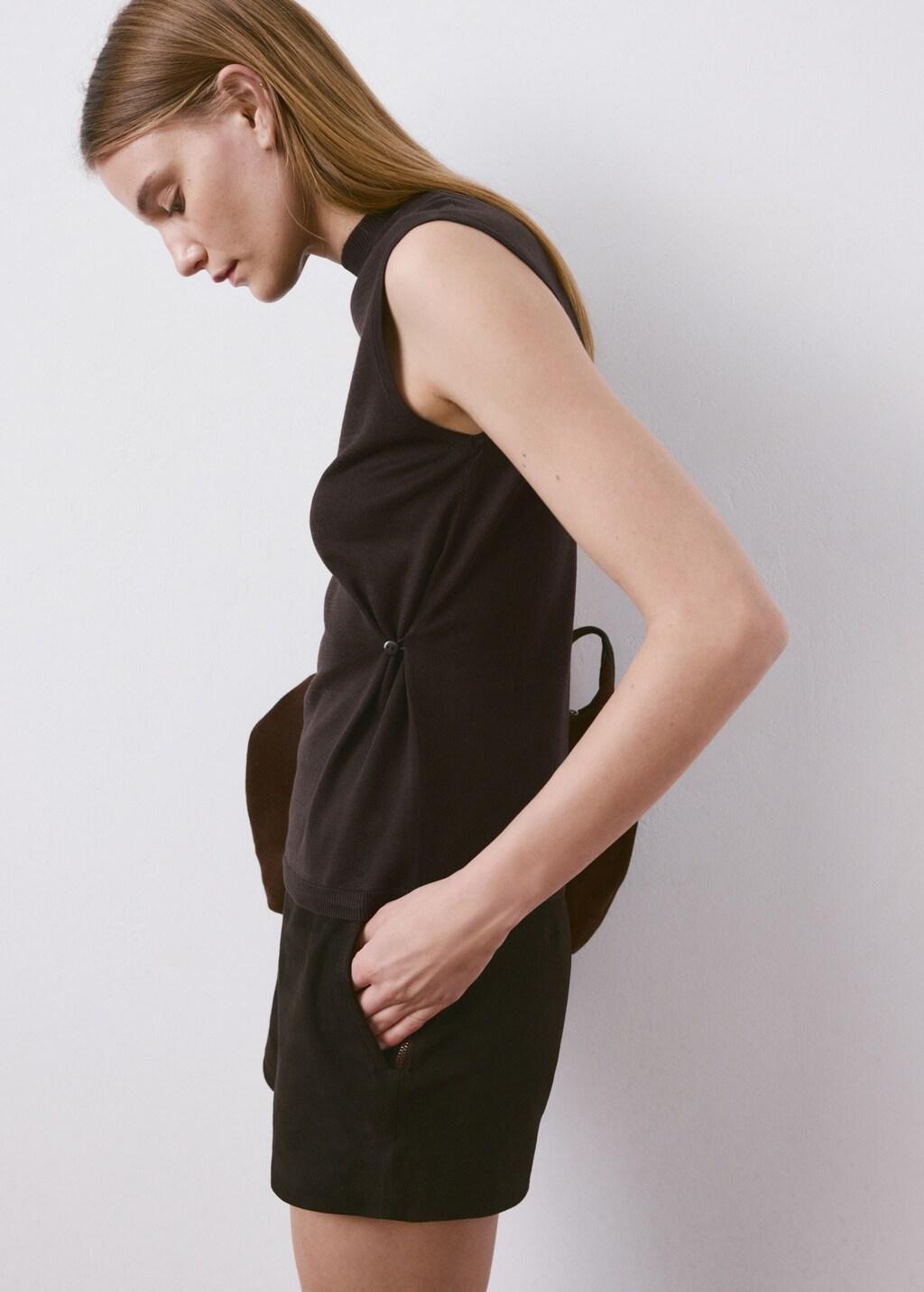 Brown Side Gathered Knitted Top, Dark Brown, large image number 3