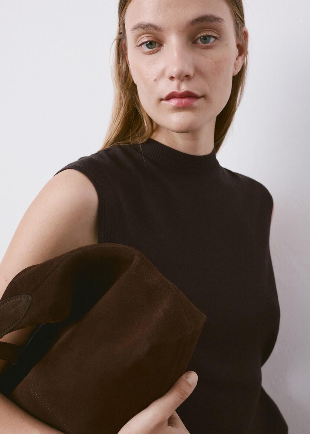 Brown Side Gathered Knitted Top, Dark Brown, large image number 4