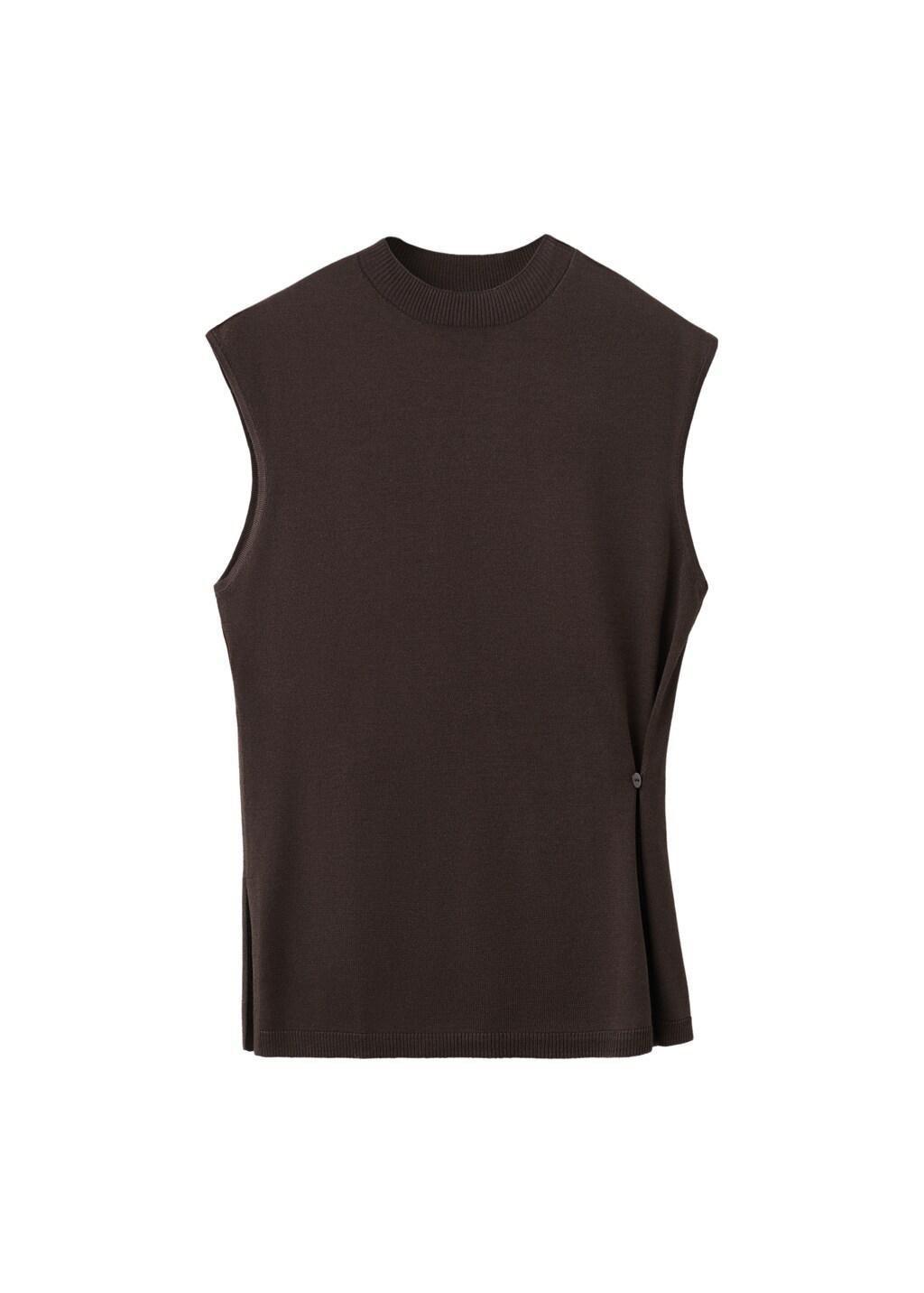 Brown Side Gathered Knitted Top, Dark Brown, large image number 7