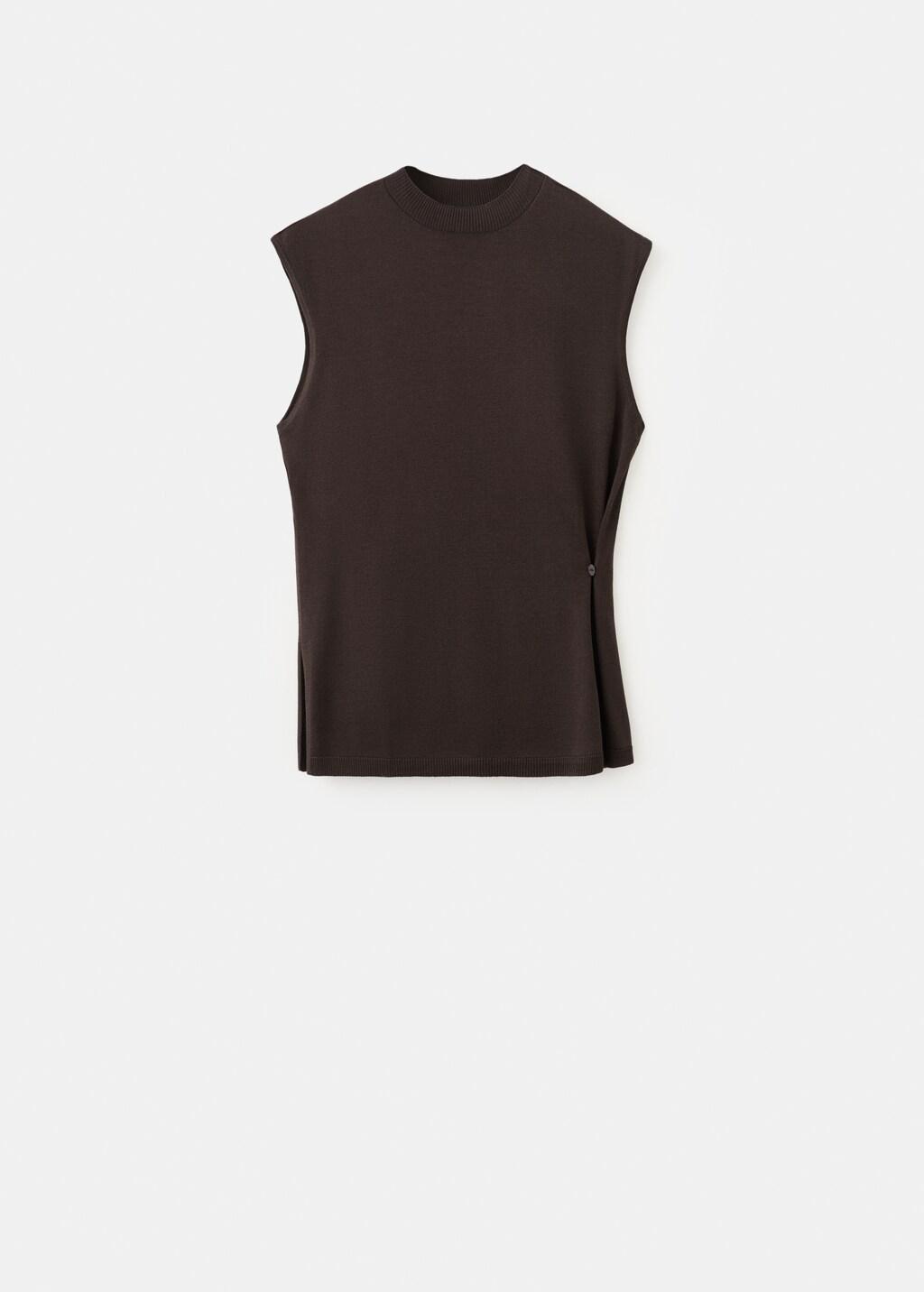 Brown Side Gathered Knitted Top, Dark Brown, large image number 8