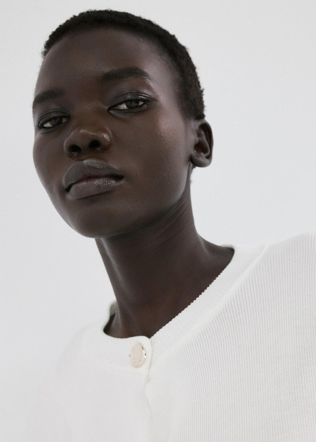 Beige Knitted Cardigan With Jewel Button, 0201_05, large image number 4