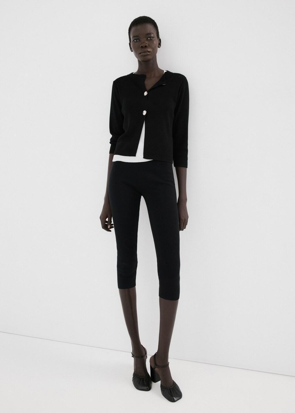 Black Knitted Cardigan With Jewel Button, Black, medium