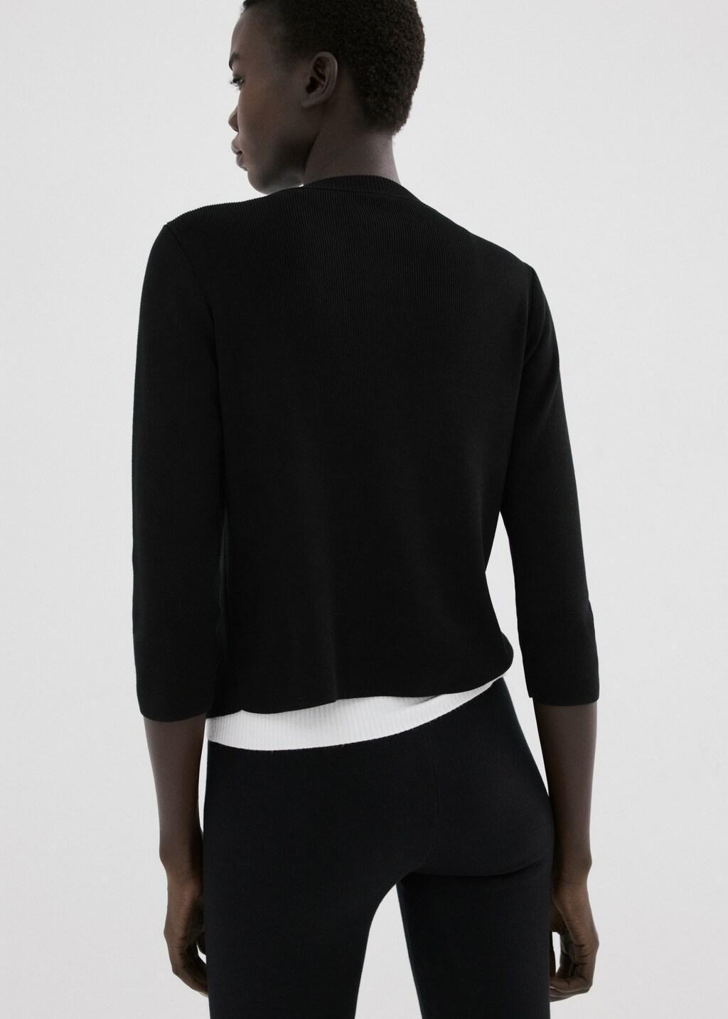 Black Knitted Cardigan With Jewel Button, Black, medium