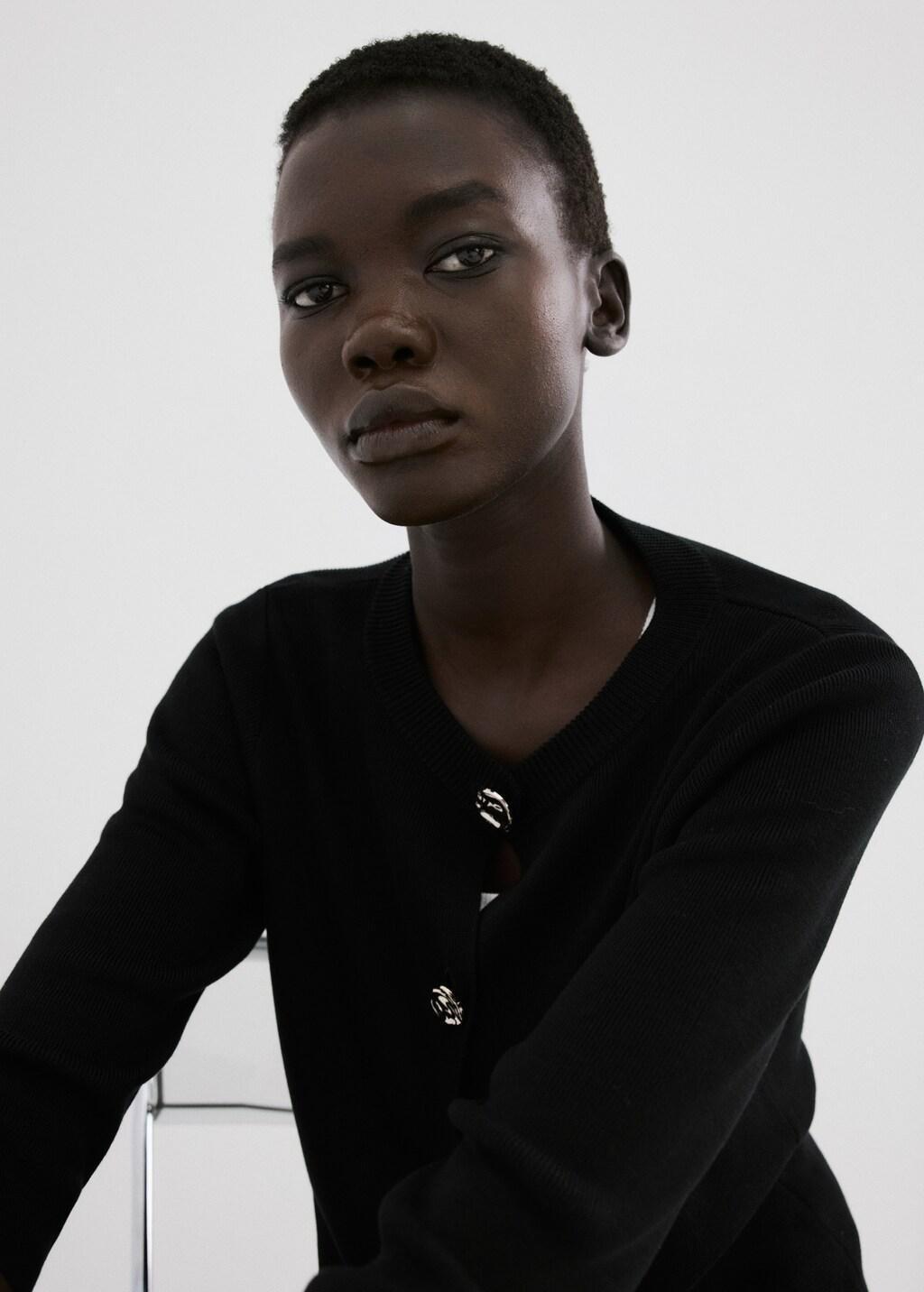 Black Knitted Cardigan With Jewel Button, Black, large image number 3