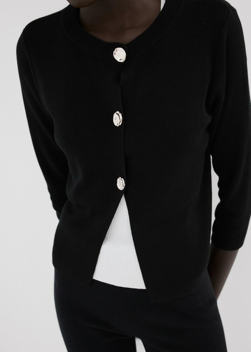 Black Knitted Cardigan With Jewel Button, Black, large image number 6