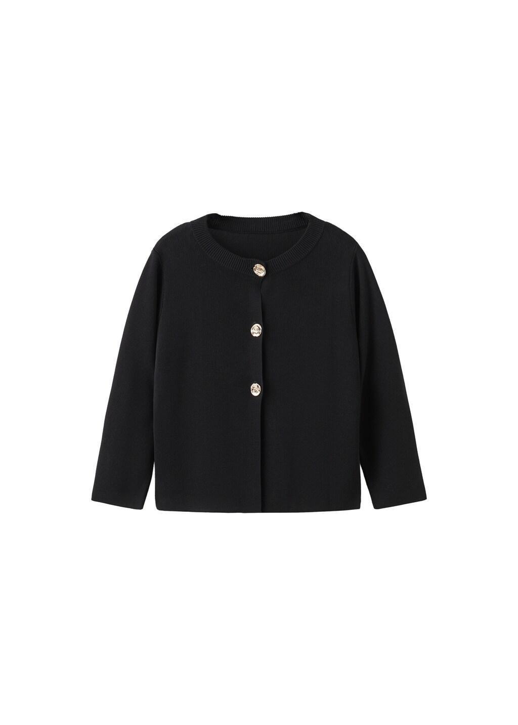 Black Knitted Cardigan With Jewel Button, Black, large image number 7