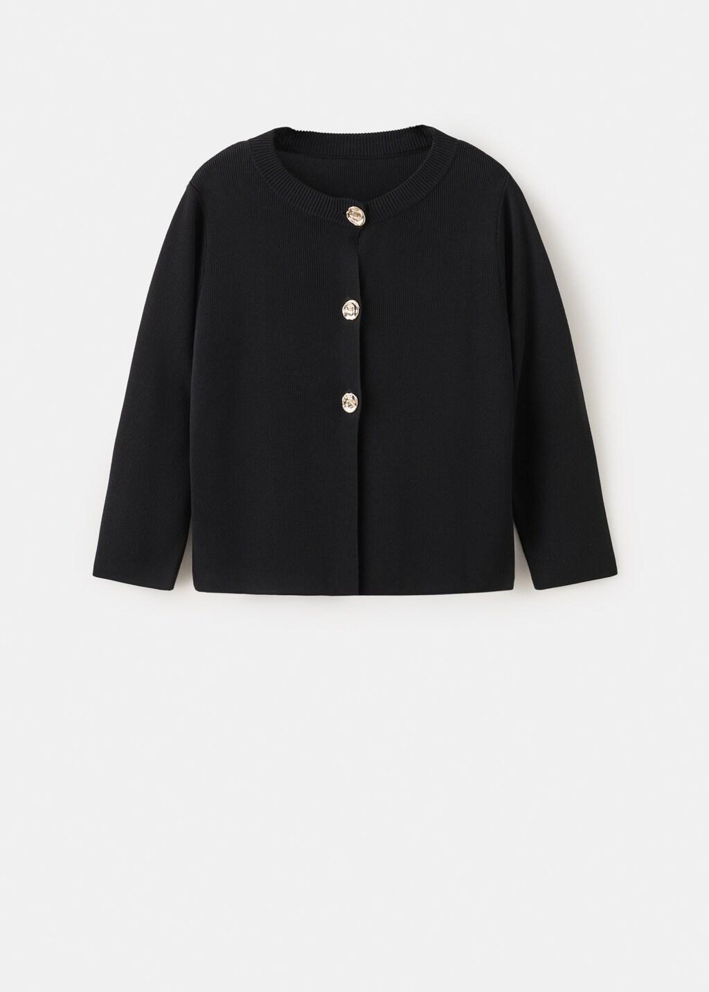 Black Knitted Cardigan With Jewel Button, Black, large image number 8