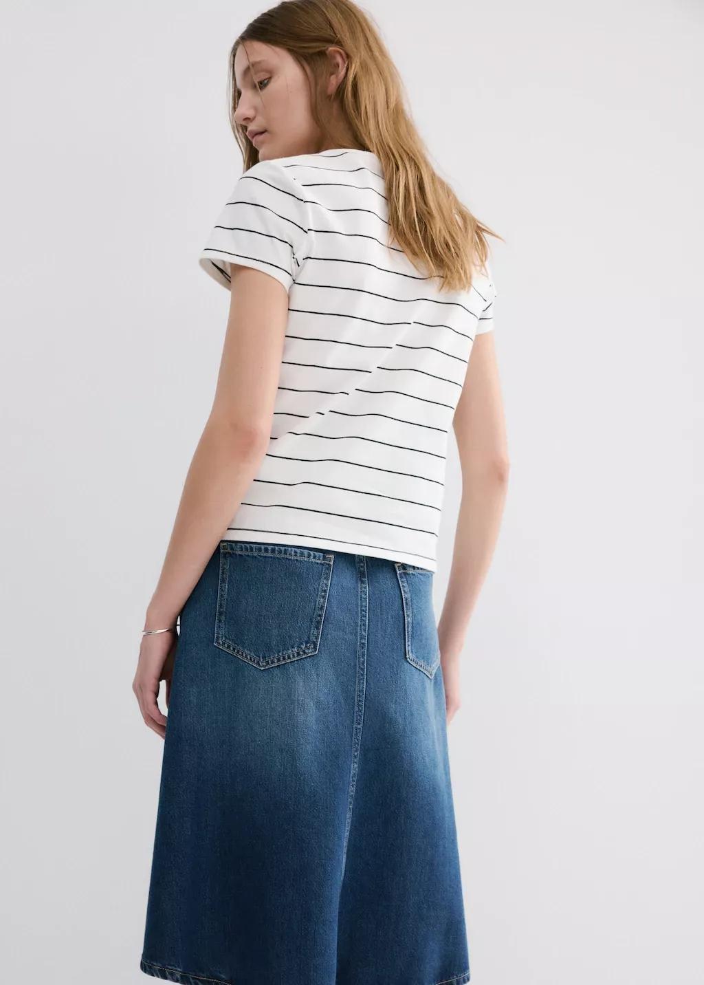 Cream Striped Cotton T-Shirt, 0201_02, large image number 2