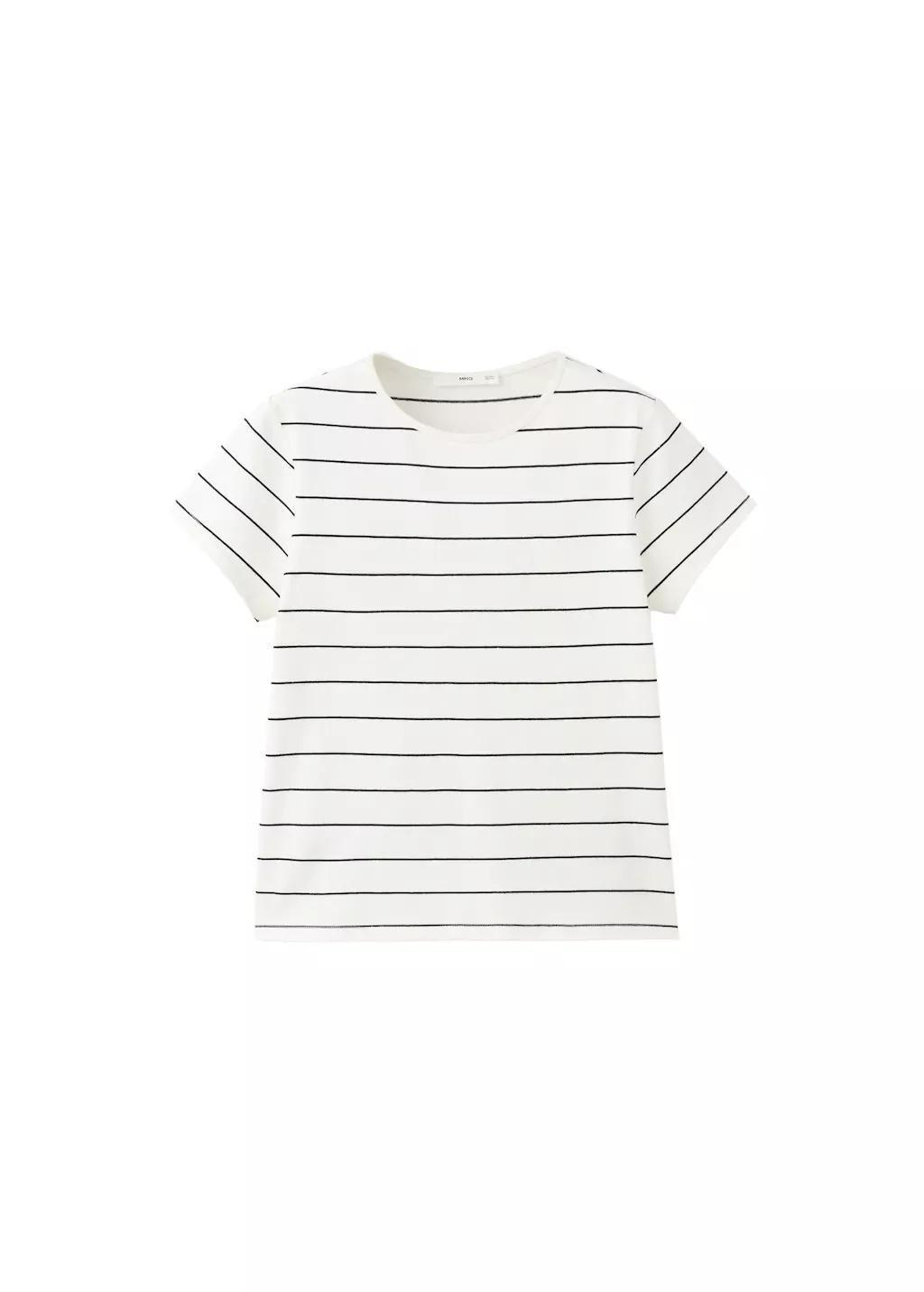 Cream Striped Cotton T-Shirt, 0201_02, large image number 6