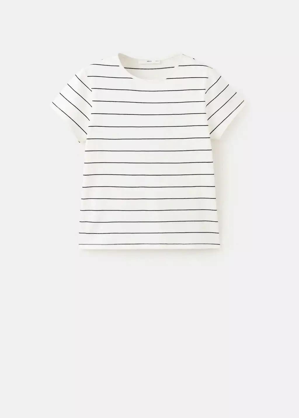 Cream Striped Cotton T-Shirt, 0201_02, large image number 7