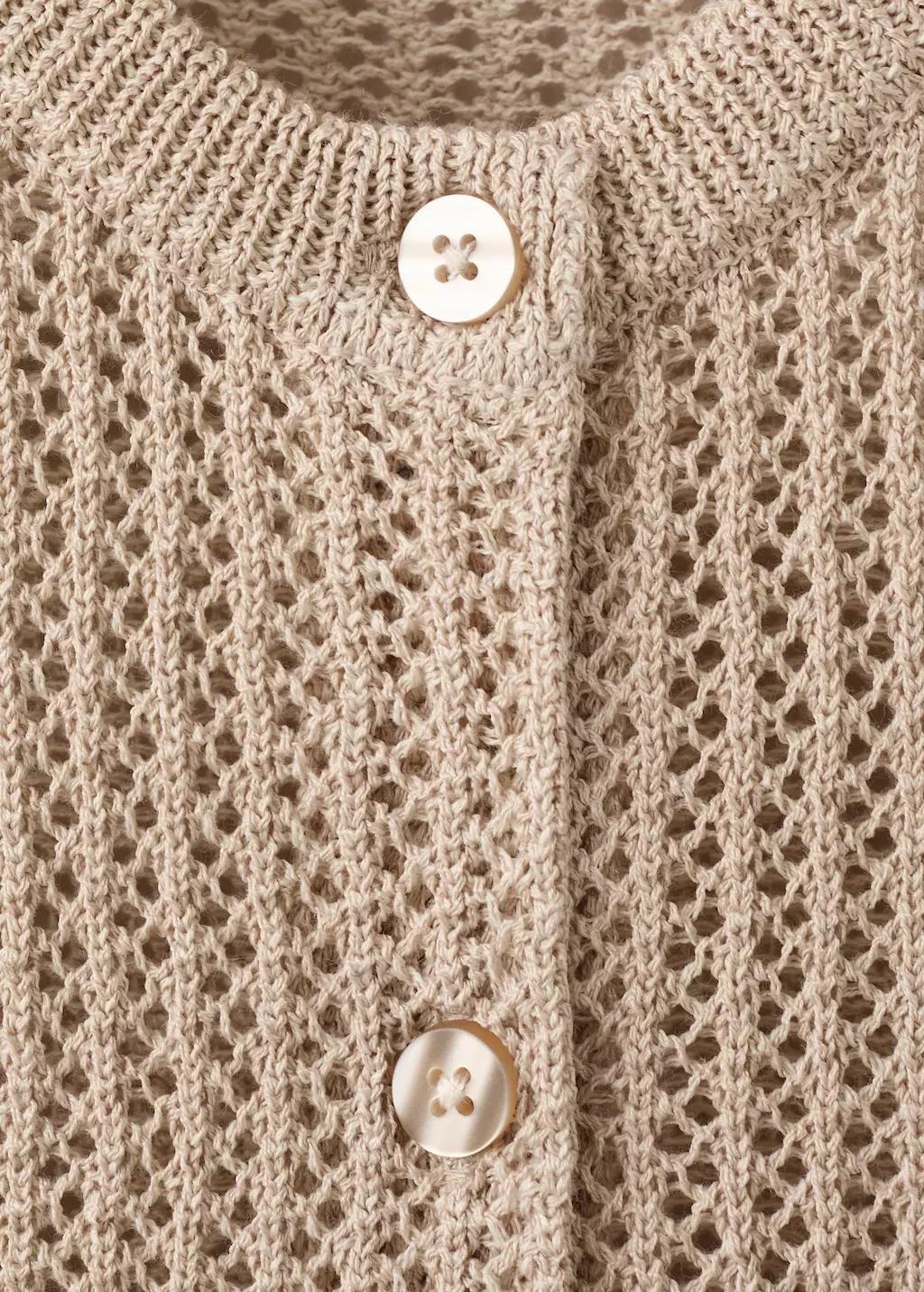Brown Short-Sleeved Openwork Knitted Cardigan, Light Pastel Brown, large image number 1