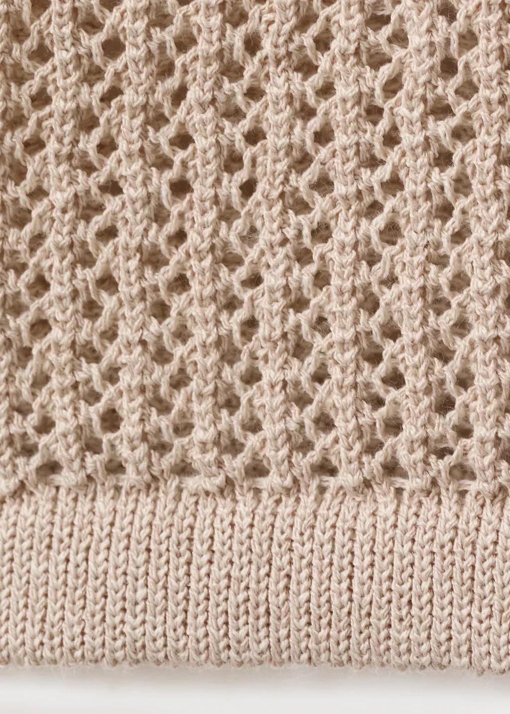 Brown Short-Sleeved Openwork Knitted Cardigan, Light Pastel Brown, large image number 4