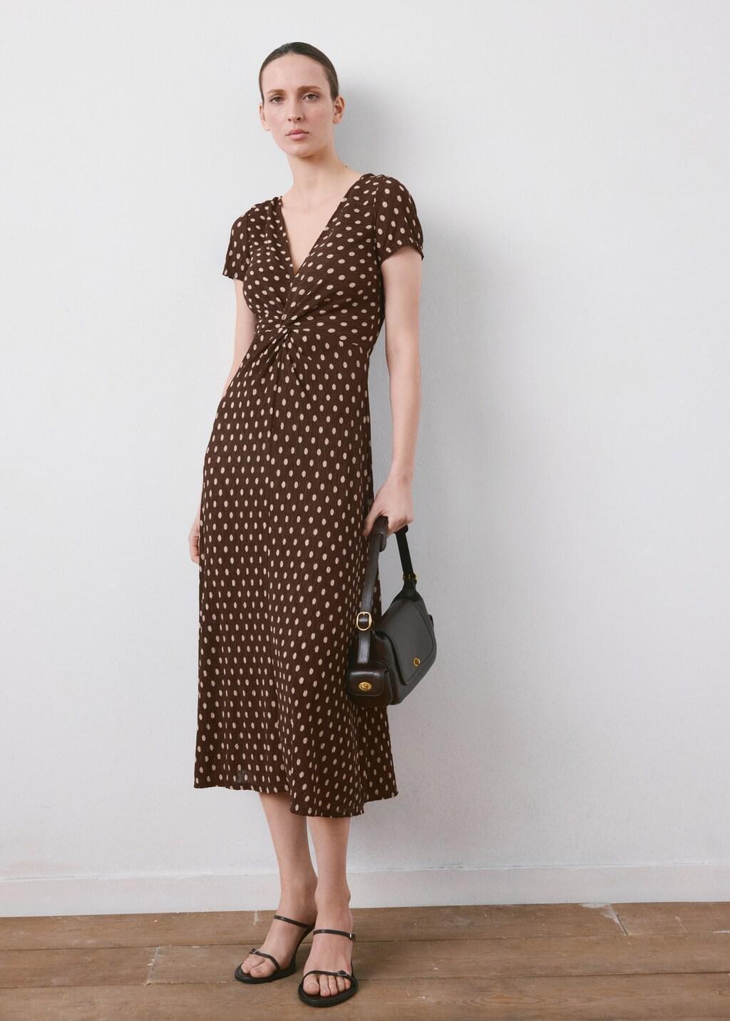 Brown Printed Midi-Dress, Brown, medium