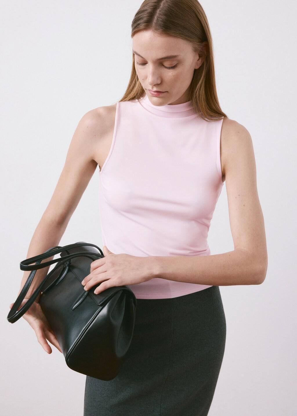 Pink Fitted Top With A Mock Neck, Light-Pastel Pink, large image number 3