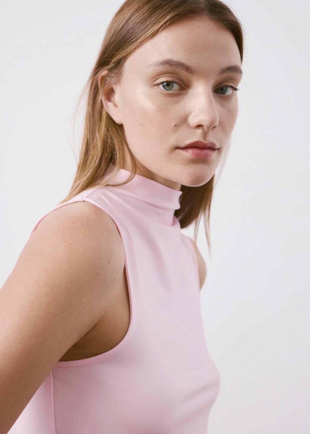 Pink Fitted Top With A Mock Neck, Light-Pastel Pink, large image number 4