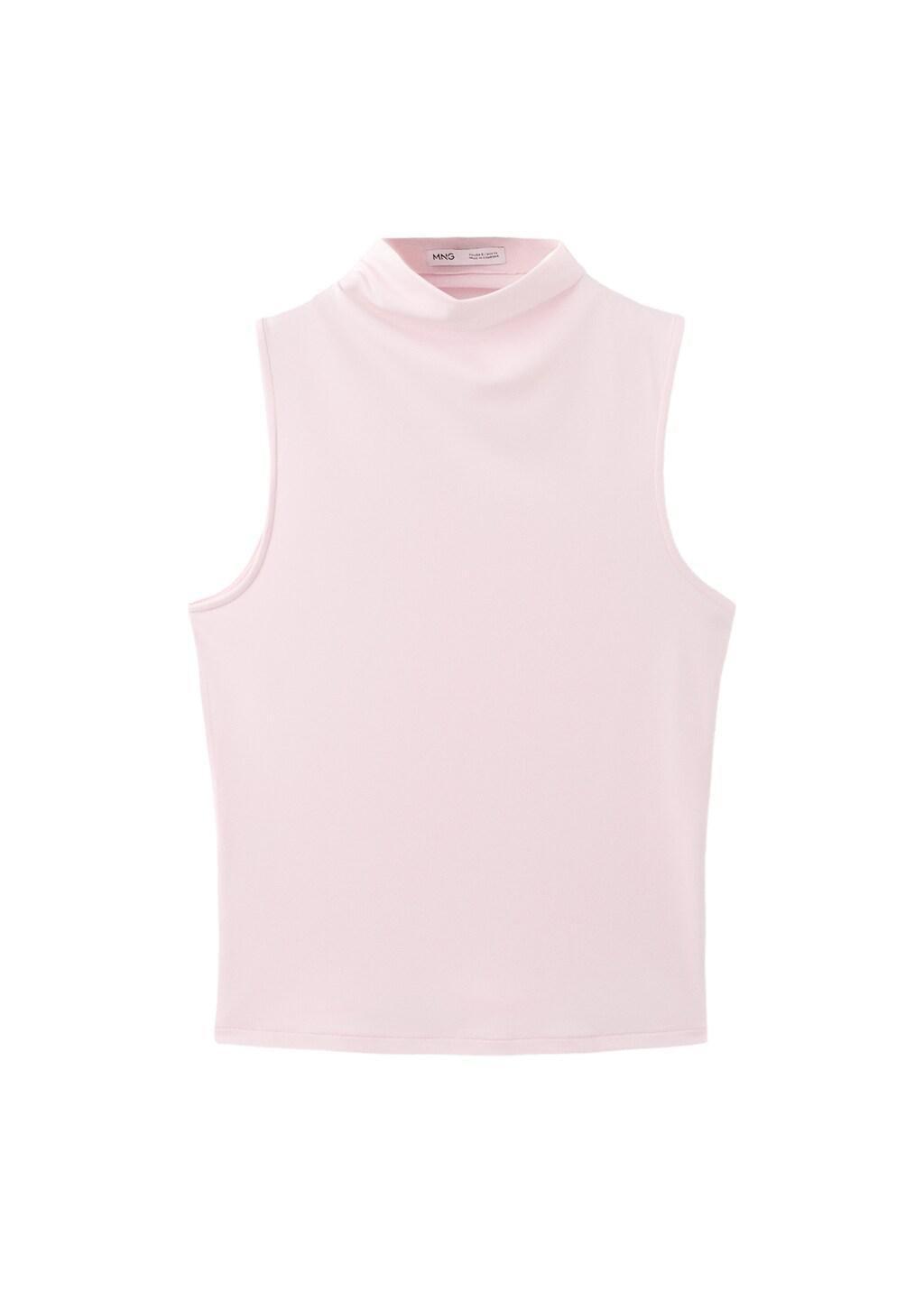 Pink Fitted Top With A Mock Neck, Light-Pastel Pink, large image number 6