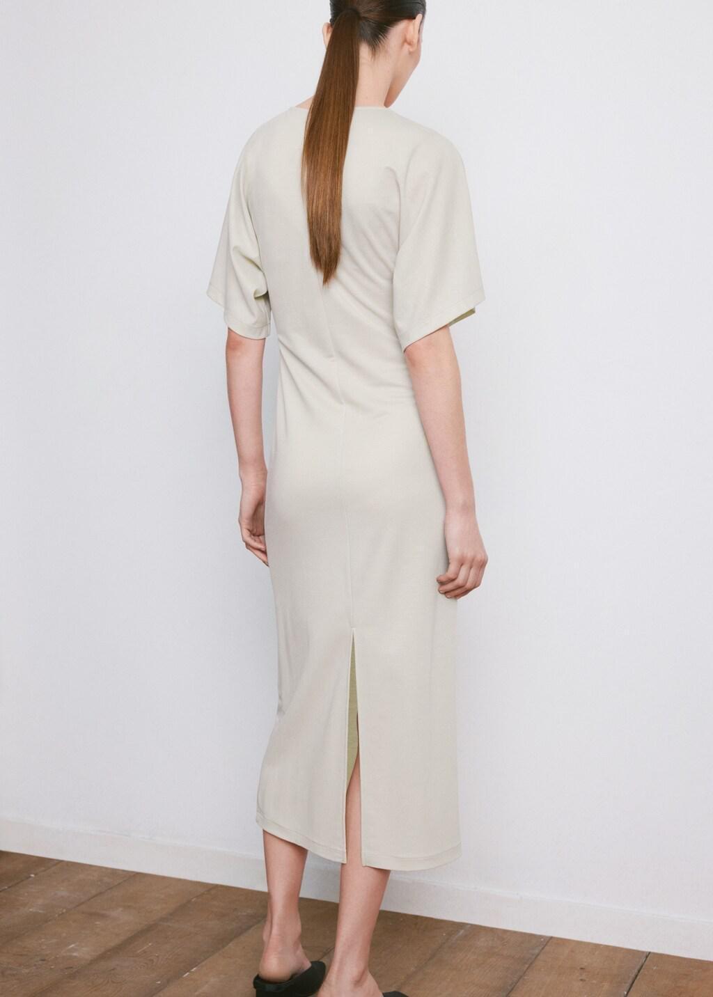 Beige Side Gathered Details Dress, Light Beige, medium