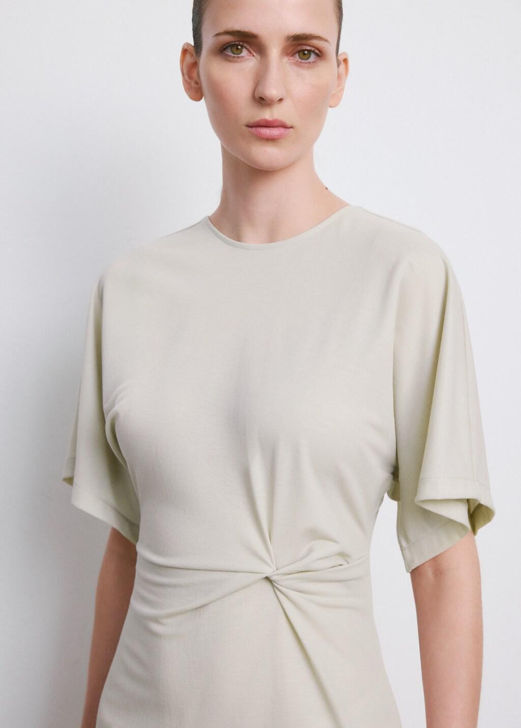 Beige Side Gathered Details Dress, Light Beige, large image number 4