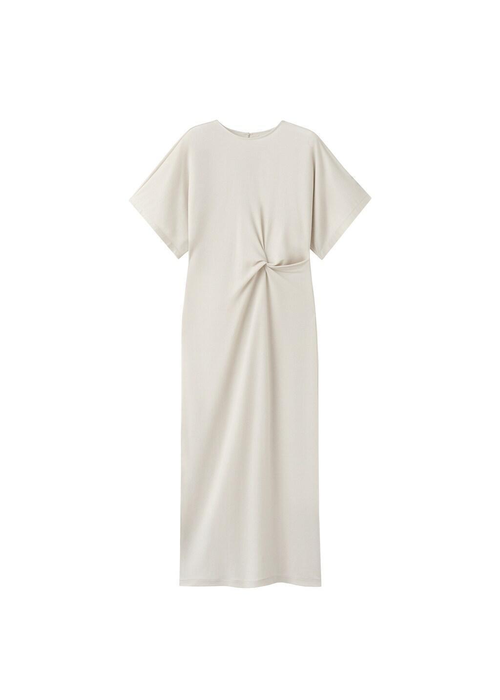 Beige Side Gathered Details Dress, Light Beige, large image number 6