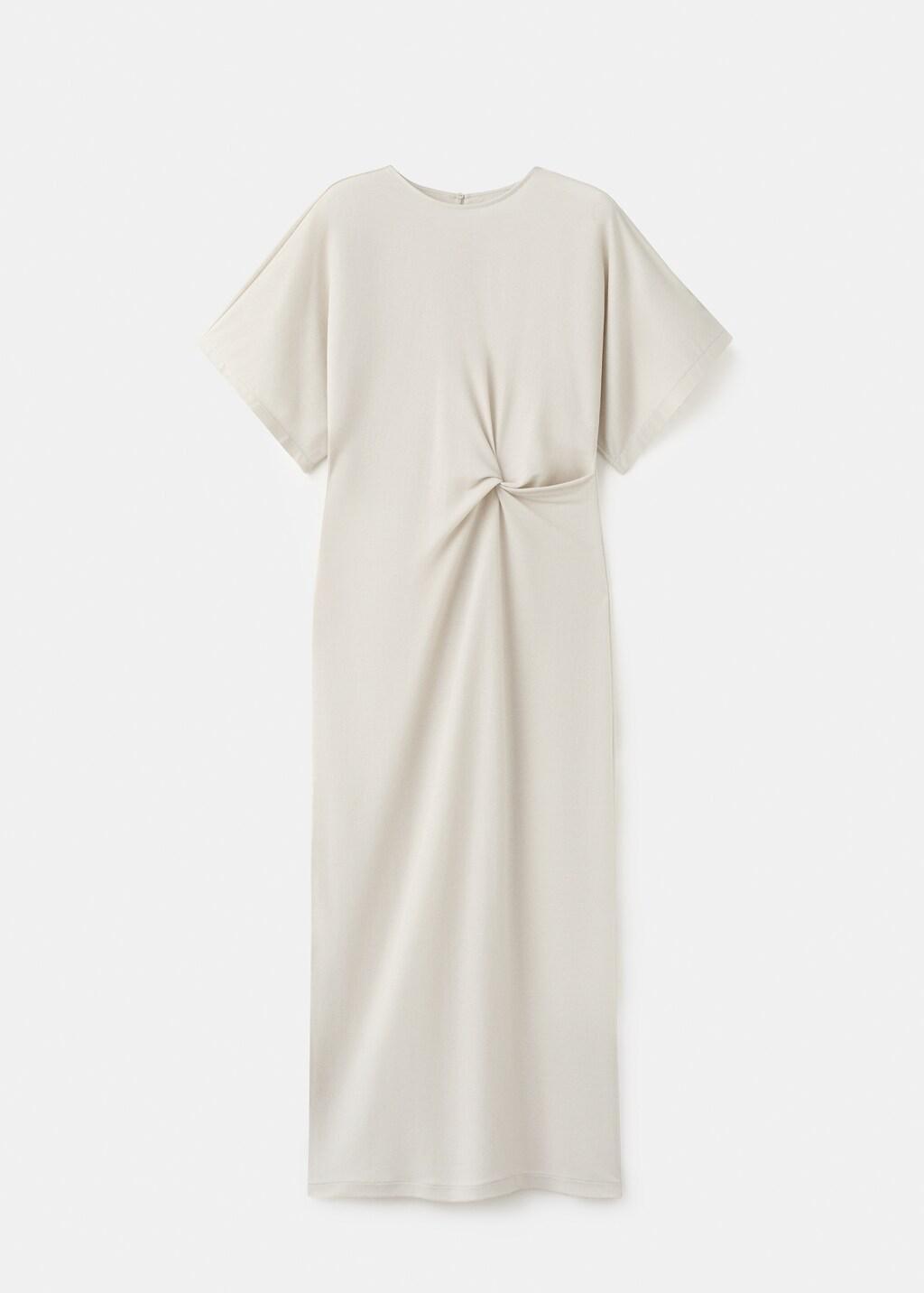 Beige Side Gathered Details Dress, Light Beige, large image number 7