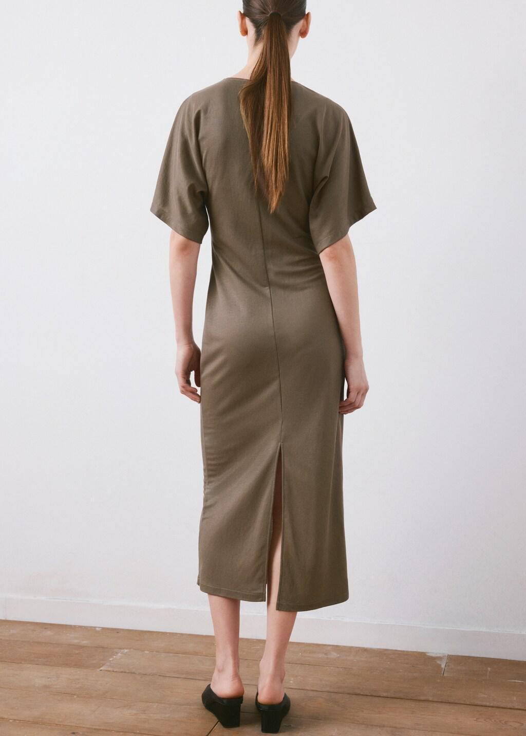 Brown Lt Pastel Side Gathered Details Dress, Light Pastel Brown, large image number 2