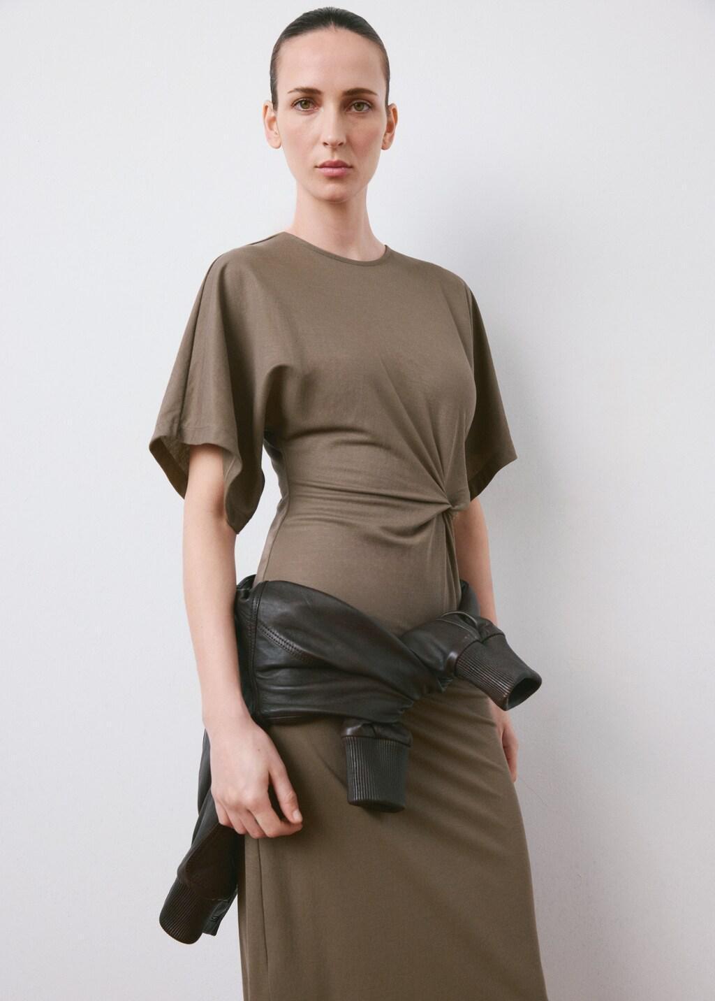 Brown Lt Pastel Side Gathered Details Dress, Light Pastel Brown, large image number 3