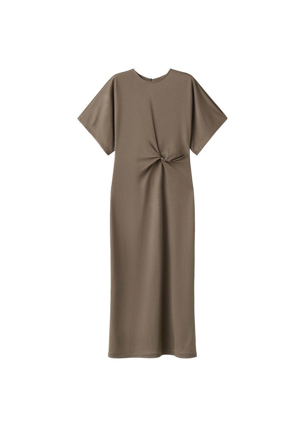 Brown Lt Pastel Side Gathered Details Dress, Light Pastel Brown, large image number 5