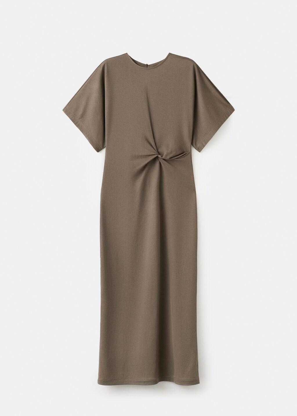 Brown Lt Pastel Side Gathered Details Dress, Light Pastel Brown, large image number 6