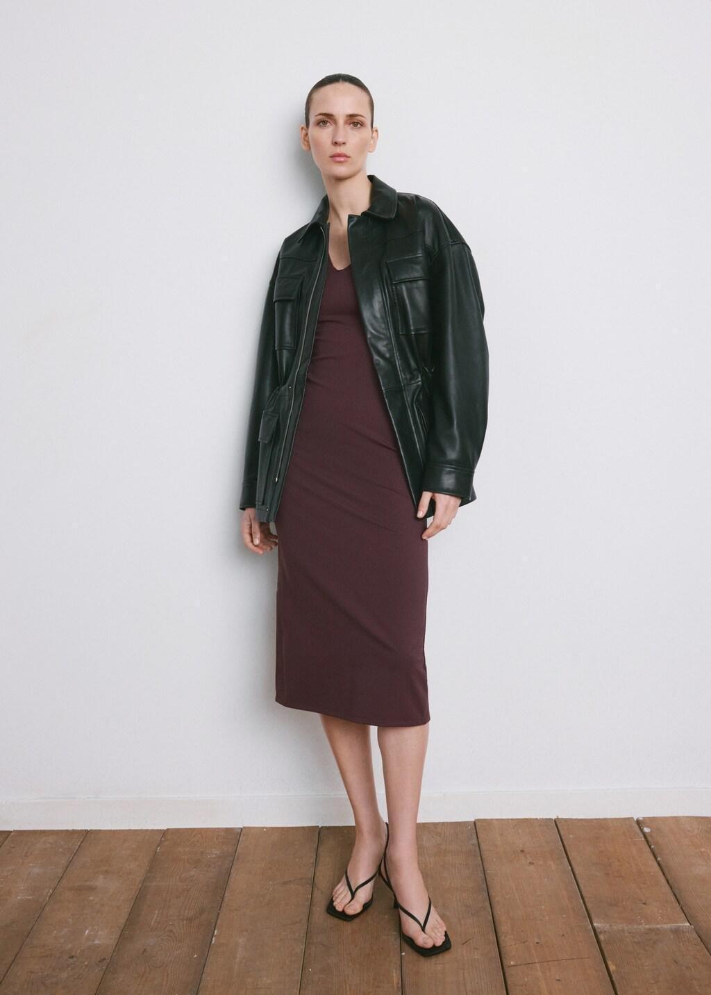 Red Fitted V-Neck Dress, Dark Red, large image number 0