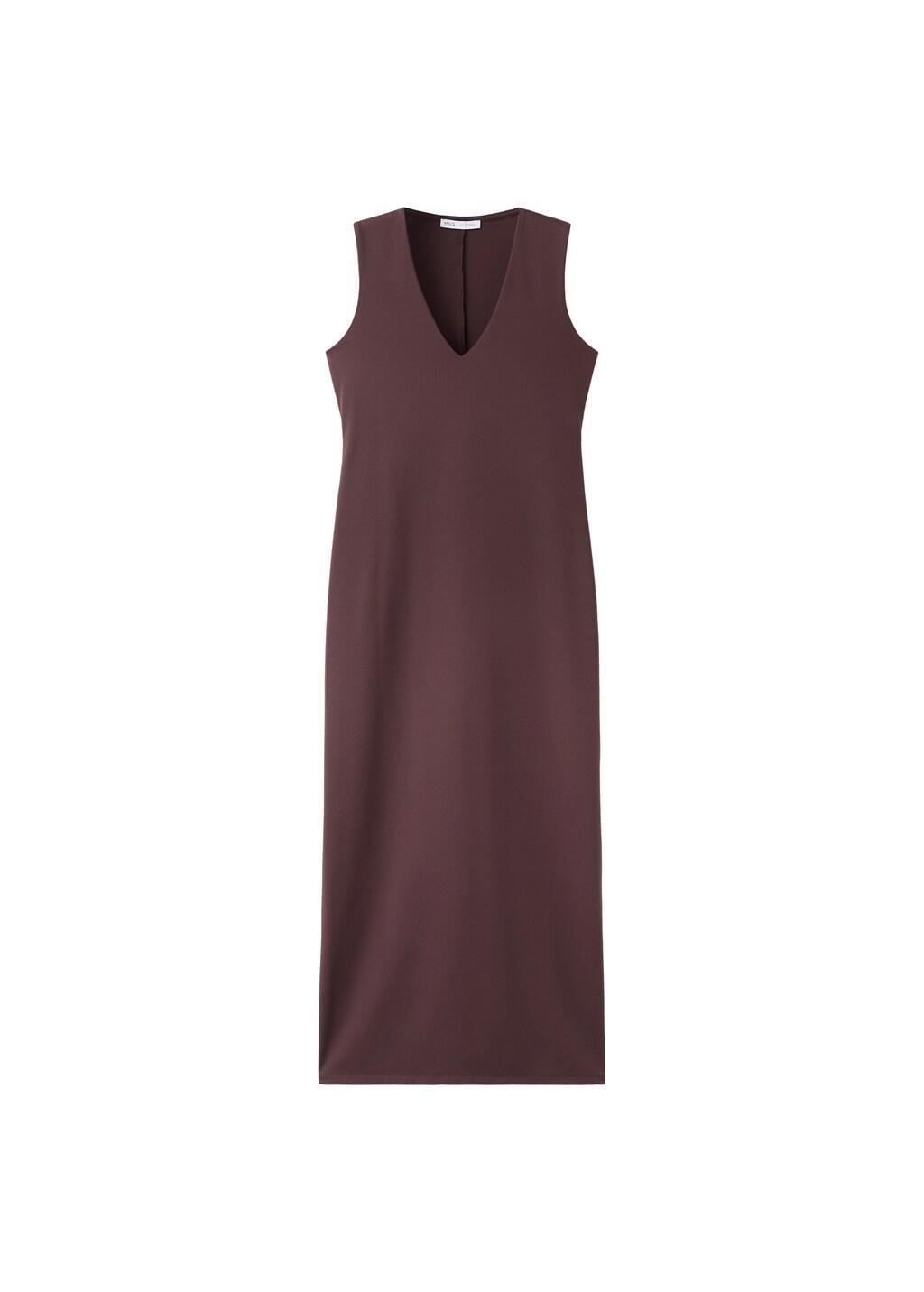 Red Fitted V-Neck Dress, Dark Red, large image number 6